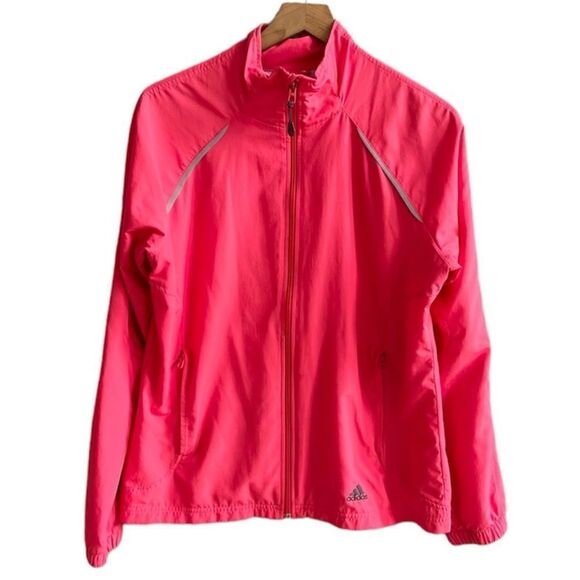 Adidas Windbreaker Jacket Hot Pink Red Athletic Coat Size Large - Picture 1 of 9